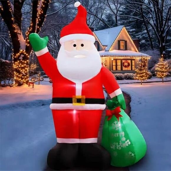 Outsunny 8ft Inflatable Christmas Smiling Santa Claus with  8FT Christmas Inflatables Santa Claus with Gifts Bag Inflatable Christmas